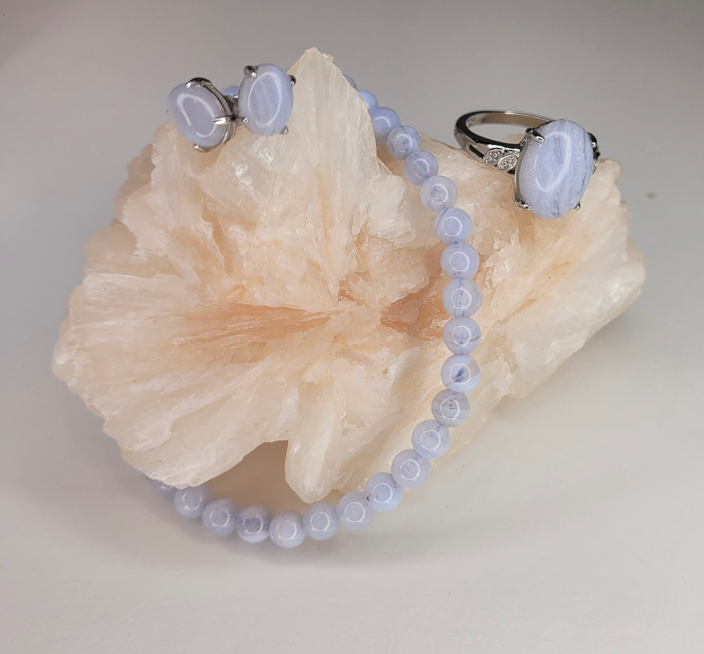 Blue Lace Agate Crystal Earrings