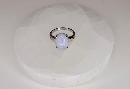 Blue Lace Agate White Bronze Ring